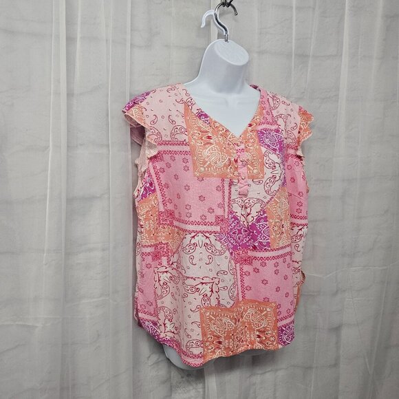Hester & Orchard Pink Bandana Patchwork Peasant Blouse Boho Hippie XL - Picture 5 of 13